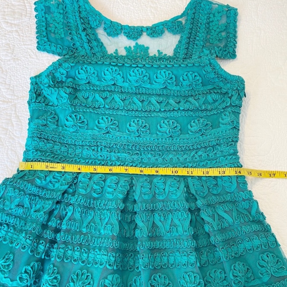 Yoana Baraschi Embroidered Ribbon Teal Dress - Size 4 - Picture 8 of 10